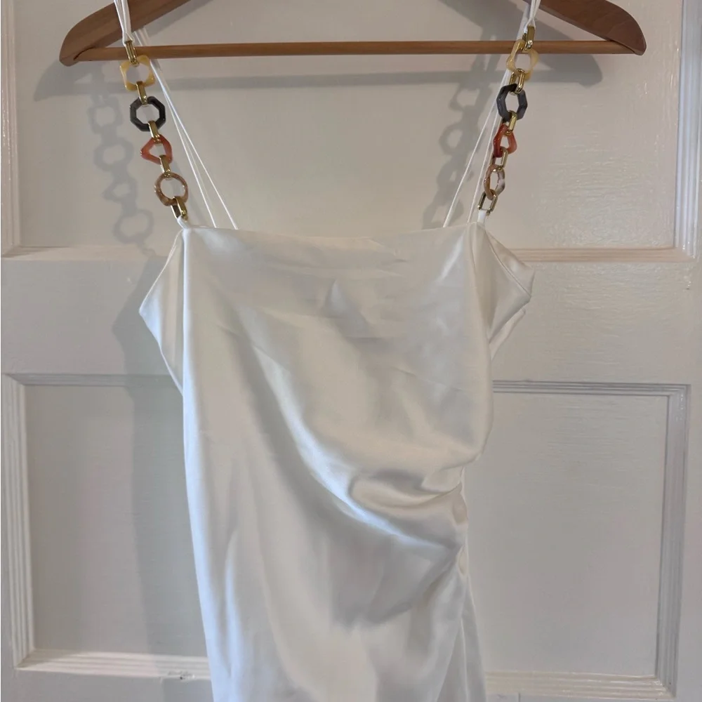 🔥 FLASH SALE - Zara White Satin Cocktail Dress with Chain Straps - NWT - XS - Picture 3 of 5
